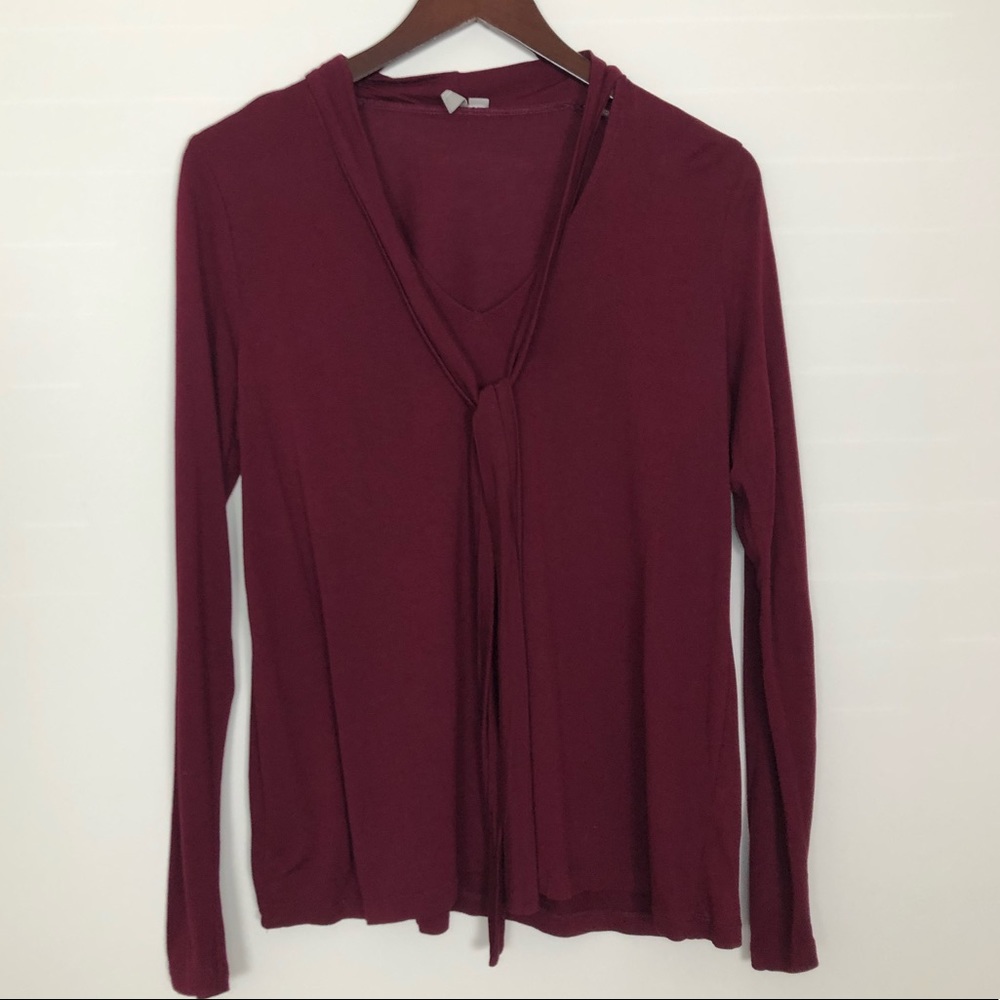 ASOS | Maroon Tie Neck Long Sleeve Shirt S…
